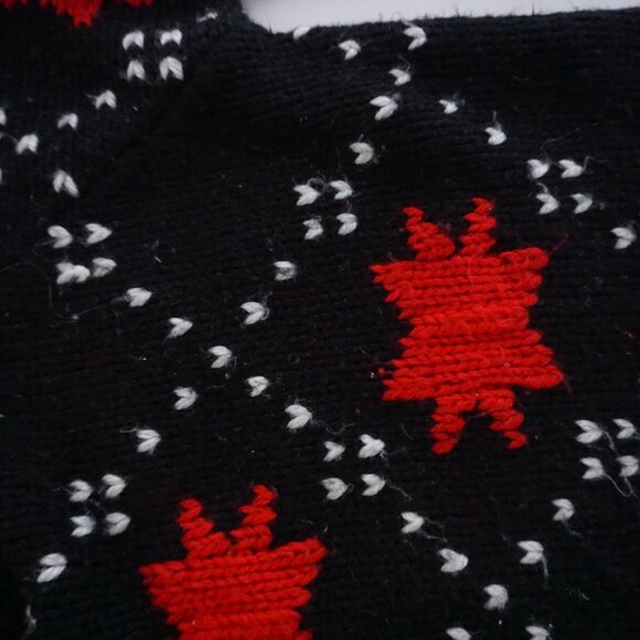 Vintage Busani Knit Sweater Black Red Maple Leaf Cabincore Retro Ski L - Picture 10 of 11